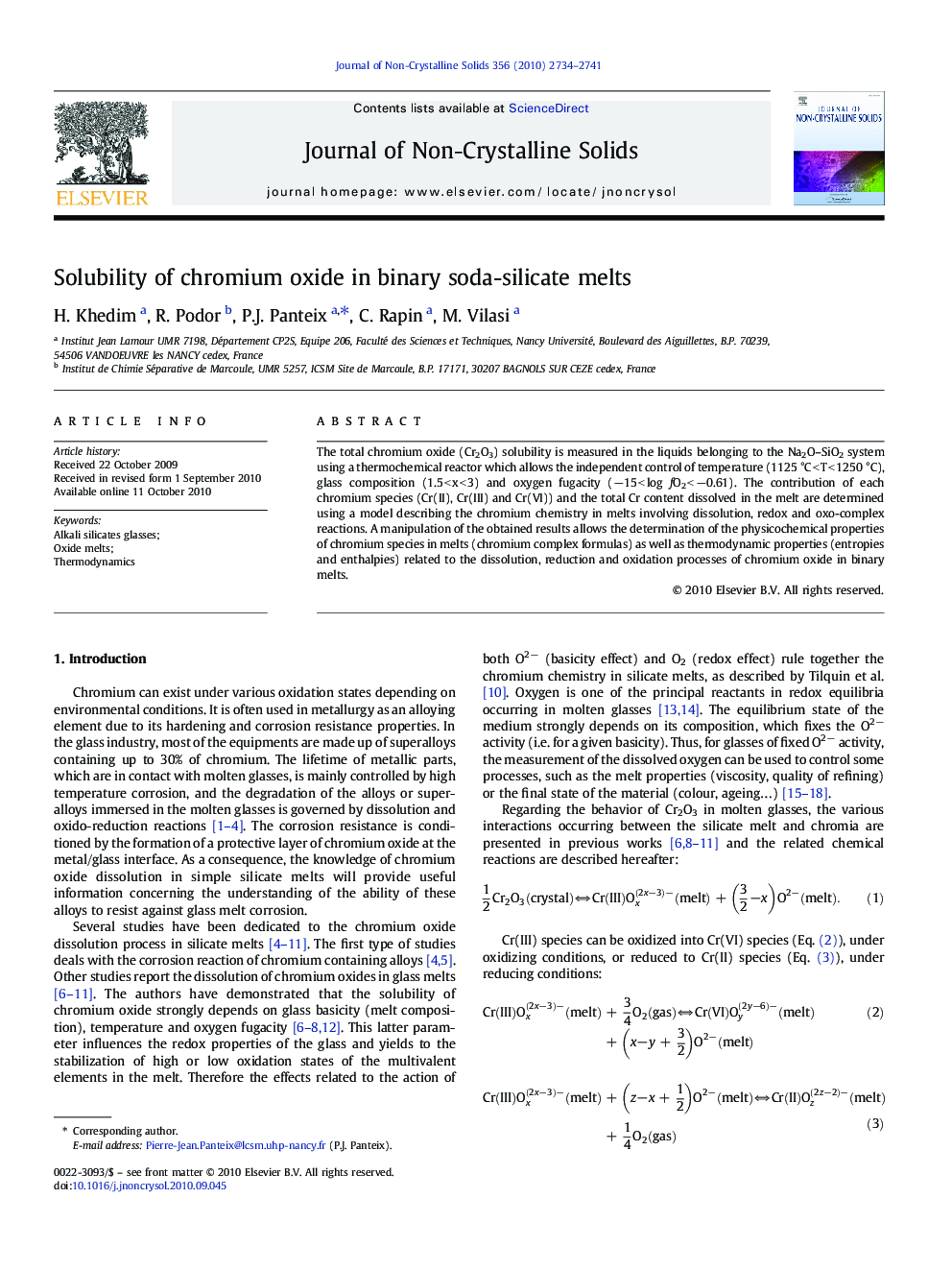 Solubility of chromium oxide in binary soda-silicate melts