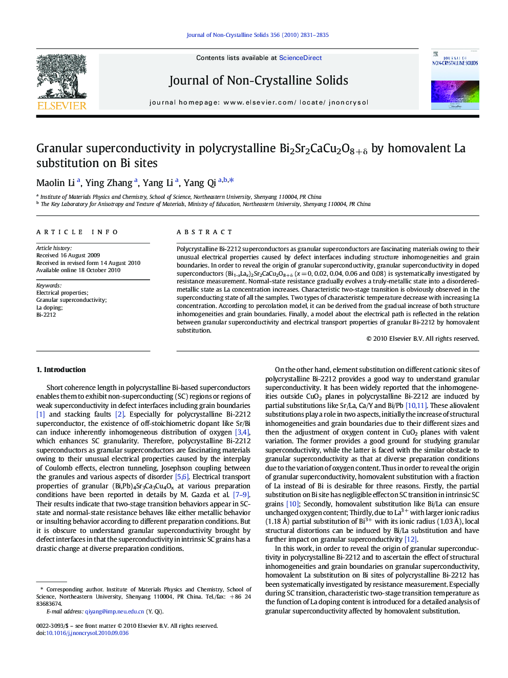 Granular superconductivity in polycrystalline Bi2Sr2CaCu2O8+δ by homovalent La substitution on Bi sites