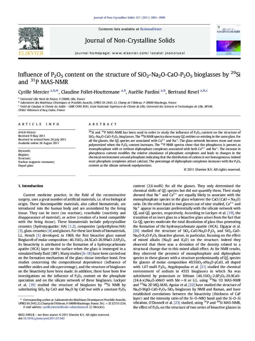 Influence of P2O5 content on the structure of SiO2-Na2O-CaO-P2O5 bioglasses by 29Si and 31P MAS-NMR