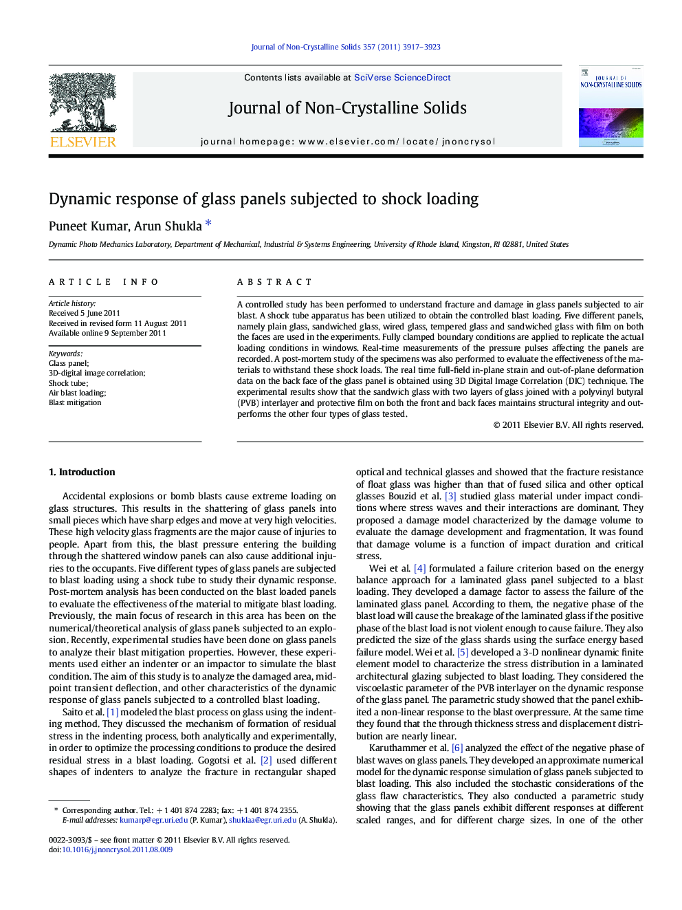 Dynamic response of glass panels subjected to shock loading