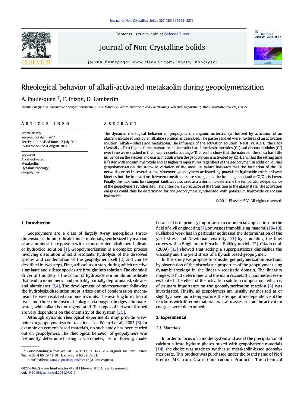 Rheological behavior of alkali-activated metakaolin during geopolymerization