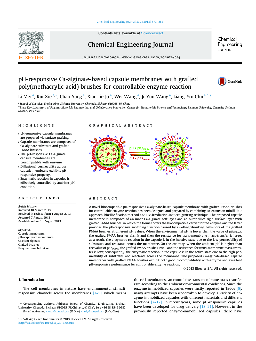 عکس صفحه اول مقاله: pH-responsive Ca-alginate-based capsule membranes with grafted poly(methacrylic acid) brushes for controllable enzyme reaction pH-responsive Ca-alginate-based capsule membranes with grafted poly(methacrylic acid) brushes for controllable enzyme reaction