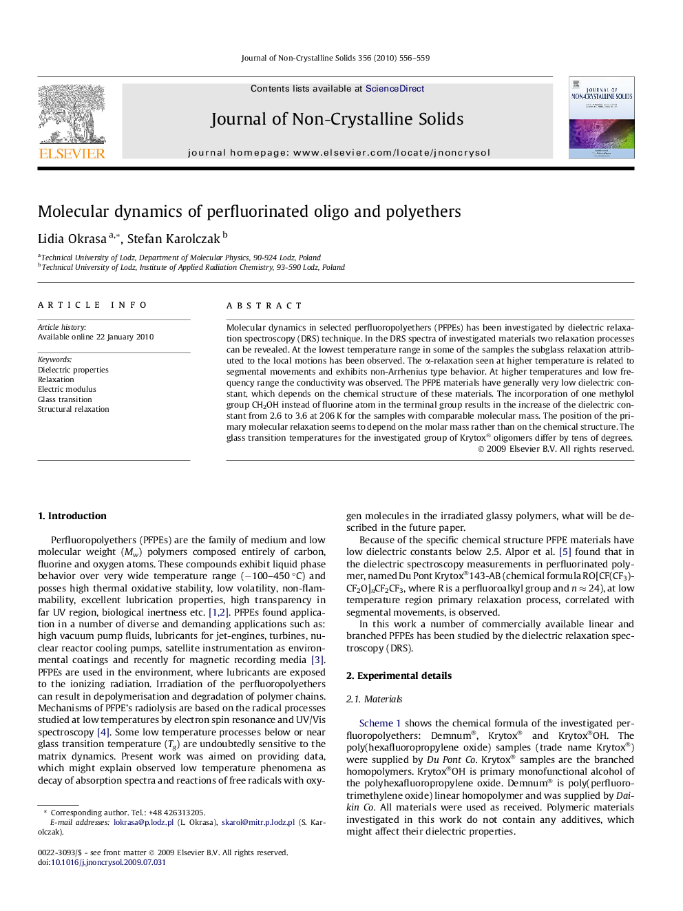 عکس صفحه اول مقاله: Molecular dynamics of perfluorinated oligo and polyethers Molecular dynamics of perfluorinated oligo and polyethers