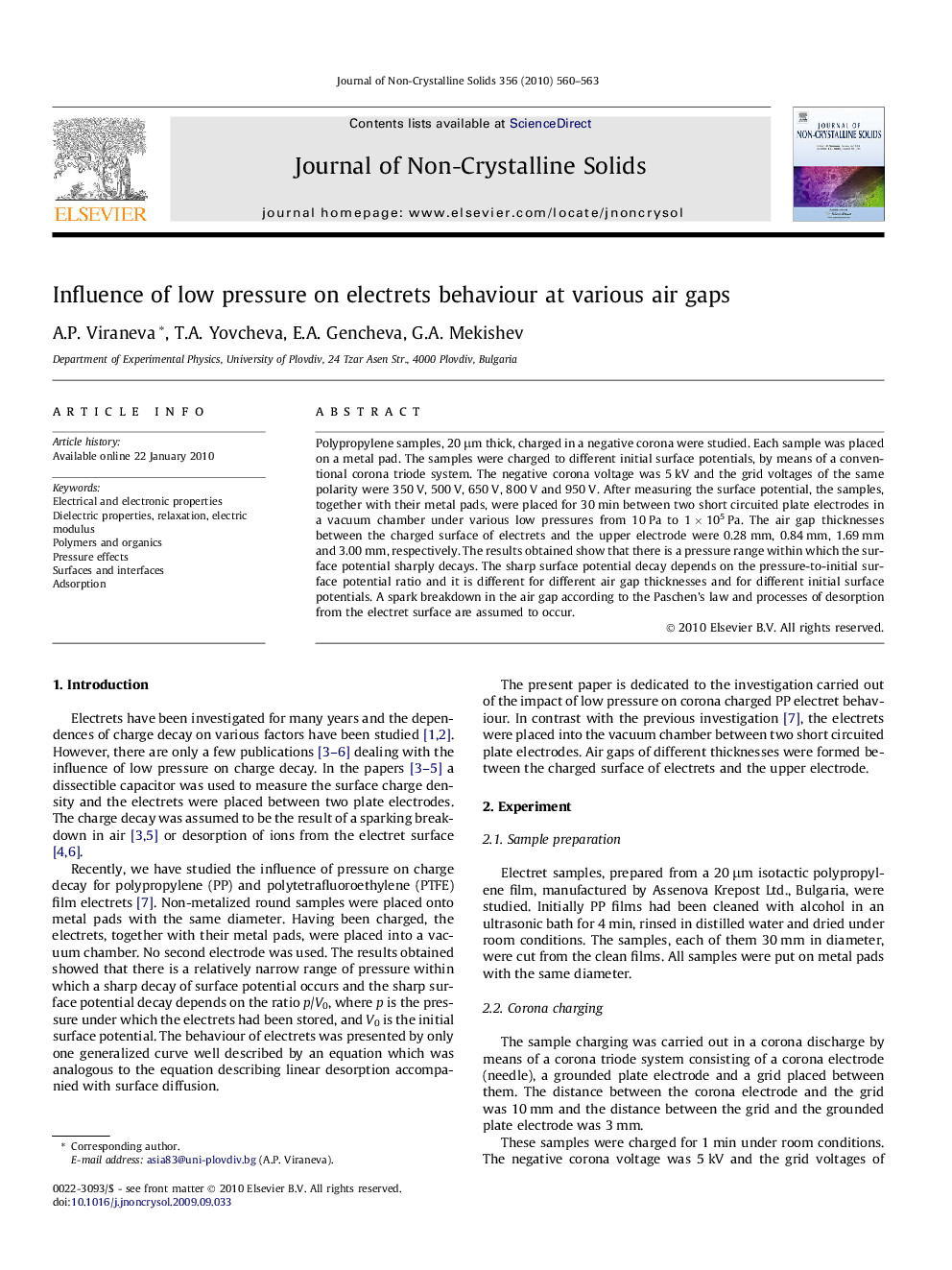 Influence of low pressure on electrets behaviour at various air gaps