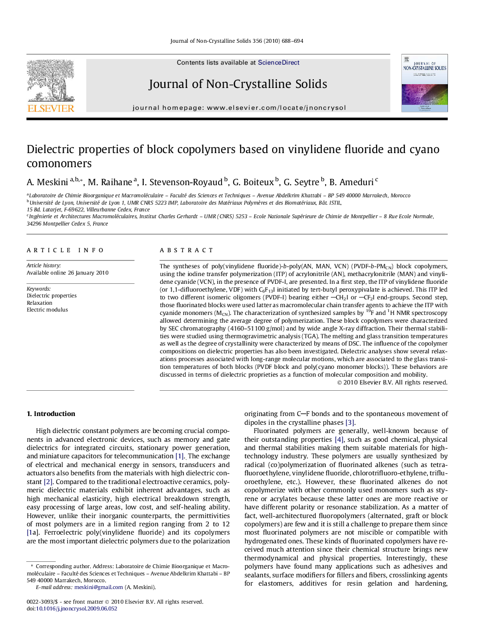 Dielectric properties of block copolymers based on vinylidene fluoride and cyano comonomers