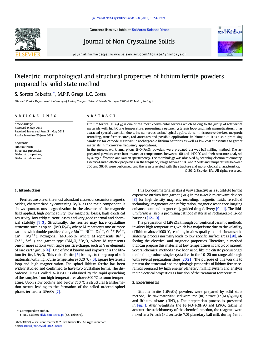 Dielectric, morphological and structural properties of lithium ferrite powders prepared by solid state method