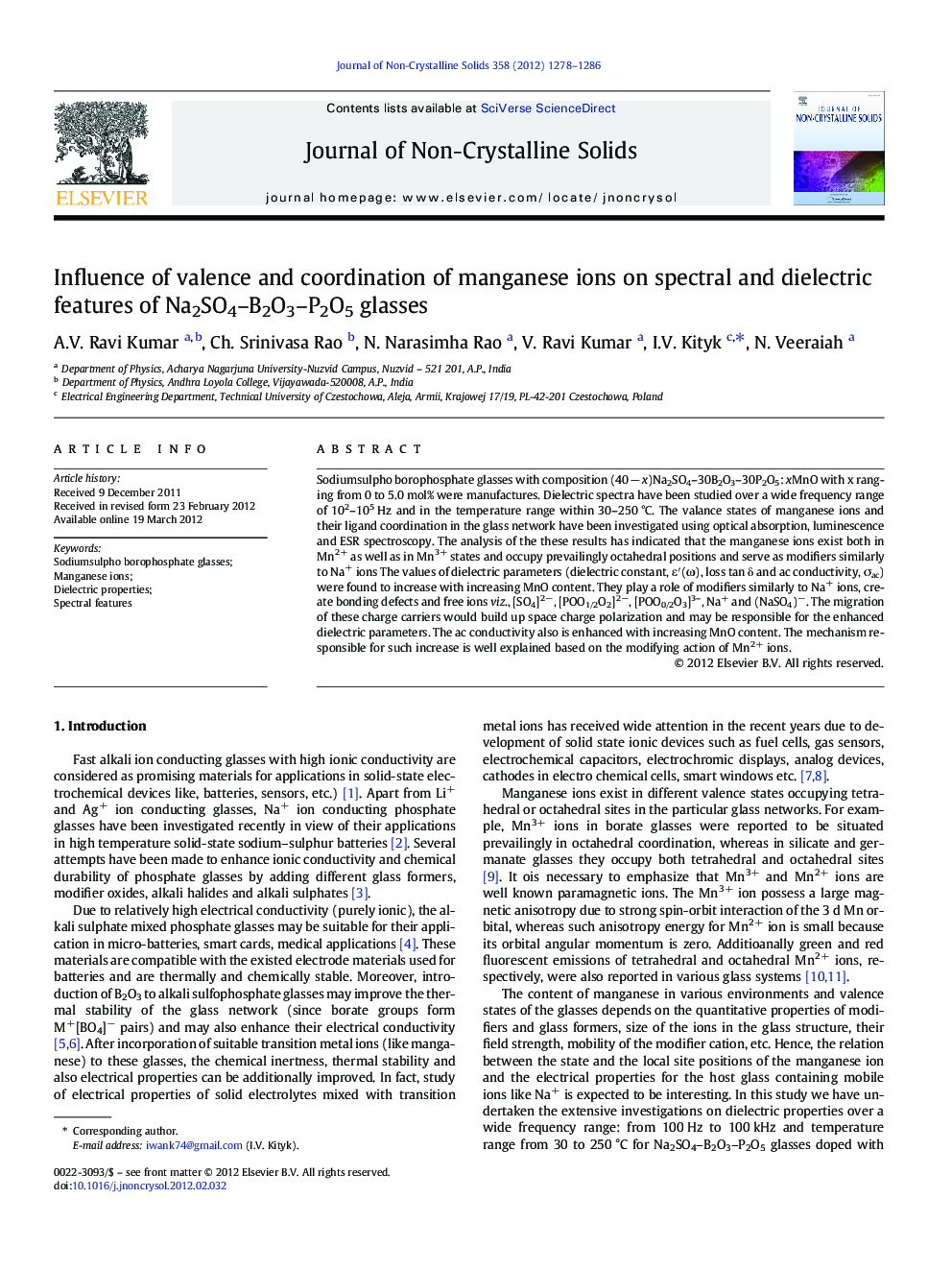 Influence of valence and coordination of manganese ions on spectral and dielectric features of Na2SO4–B2O3–P2O5 glasses