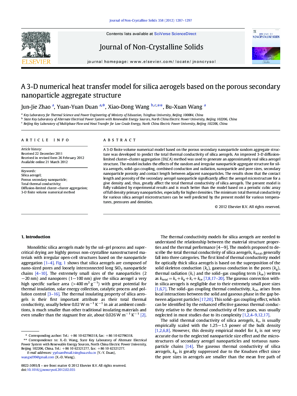 A 3-D numerical heat transfer model for silica aerogels based on the porous secondary nanoparticle aggregate structure