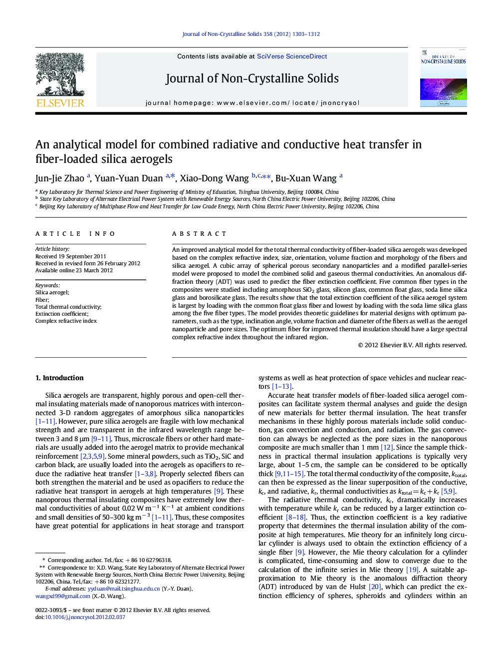 An analytical model for combined radiative and conductive heat transfer in fiber-loaded silica aerogels