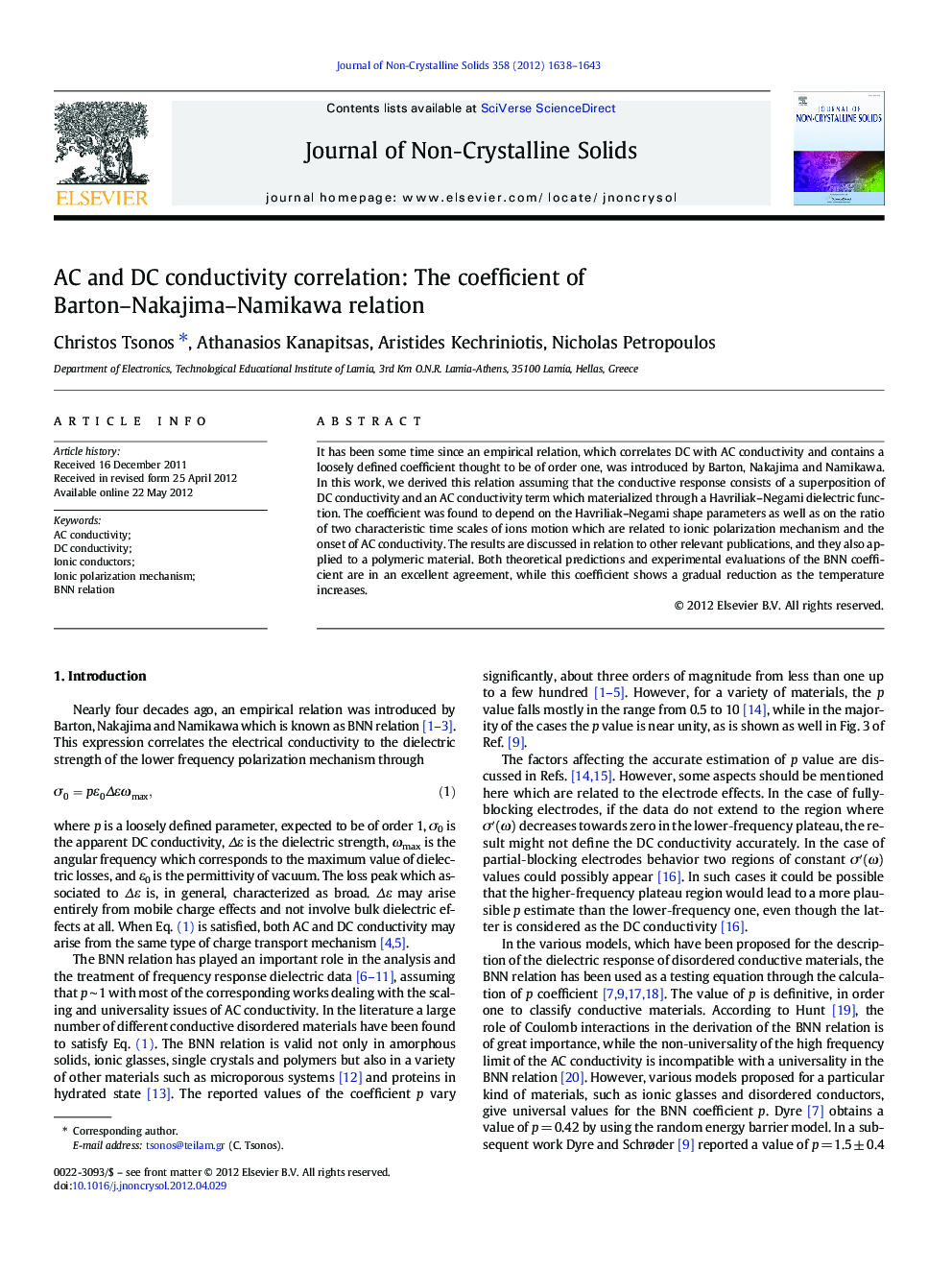 AC and DC conductivity correlation: The coefficient of Barton–Nakajima–Namikawa relation