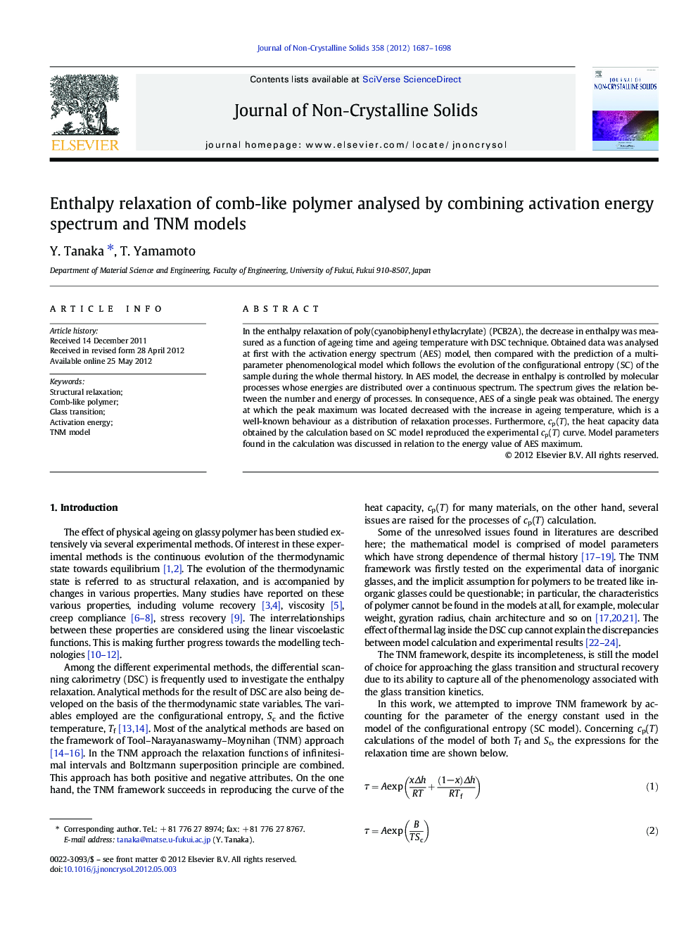 Enthalpy relaxation of comb-like polymer analysed by combining activation energy spectrum and TNM models