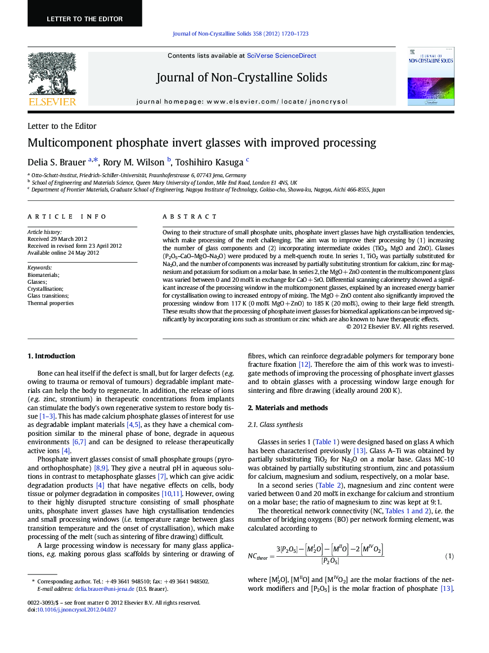 Multicomponent phosphate invert glasses with improved processing