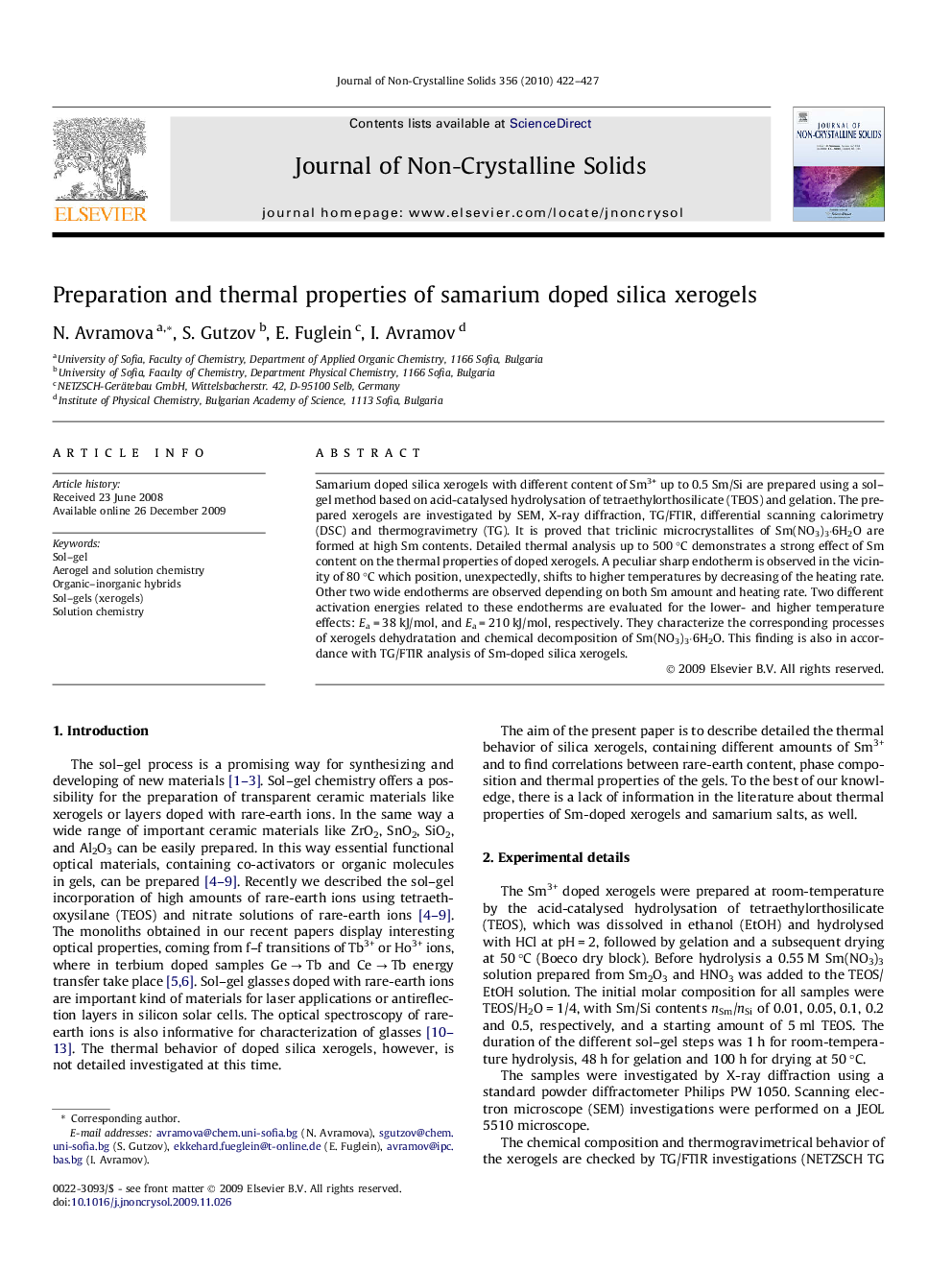 Preparation and thermal properties of samarium doped silica xerogels