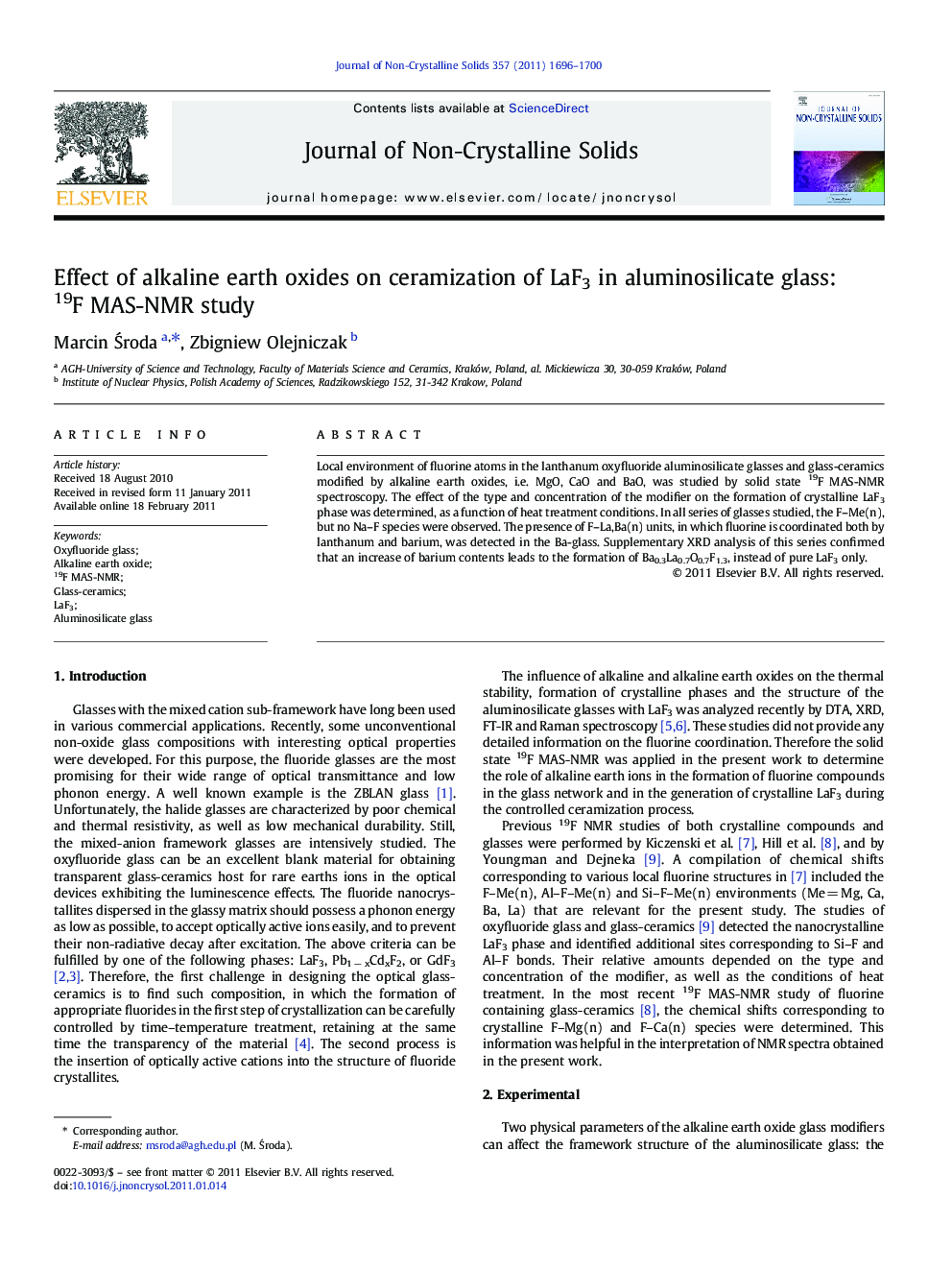 Effect of alkaline earth oxides on ceramization of LaF3 in aluminosilicate glass: 19F MAS-NMR study