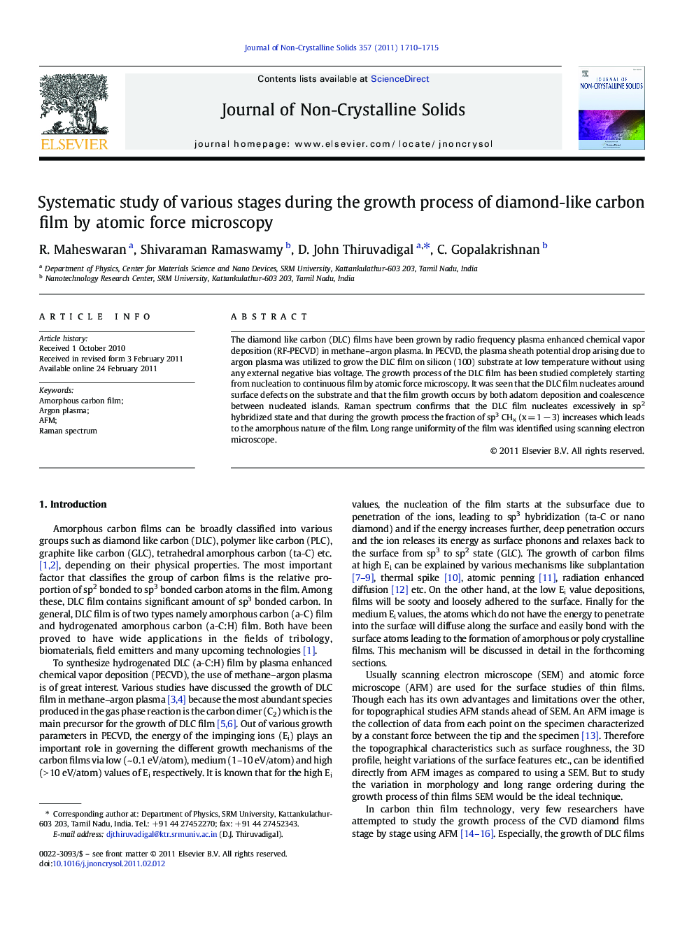 Systematic study of various stages during the growth process of diamond-like carbon film by atomic force microscopy