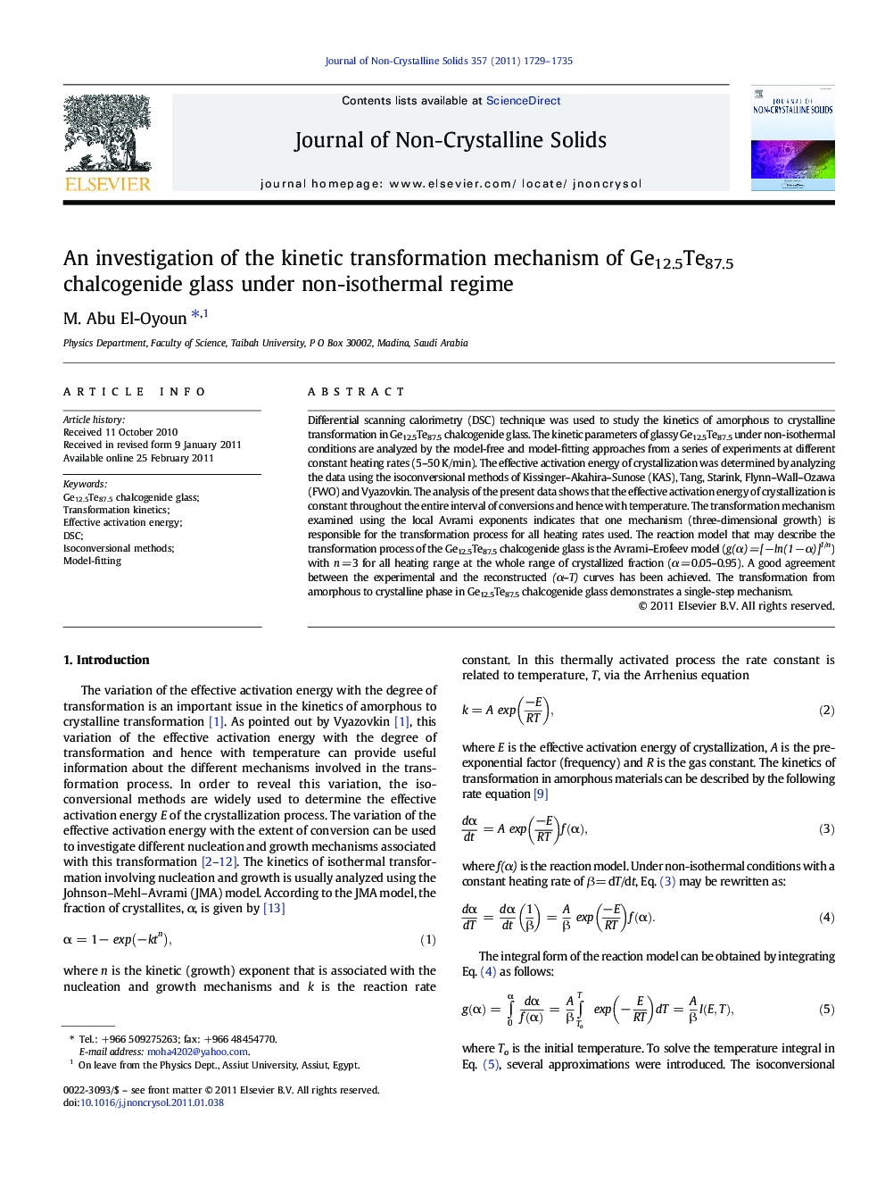 An investigation of the kinetic transformation mechanism of Ge12.5Te87.5 chalcogenide glass under non-isothermal regime