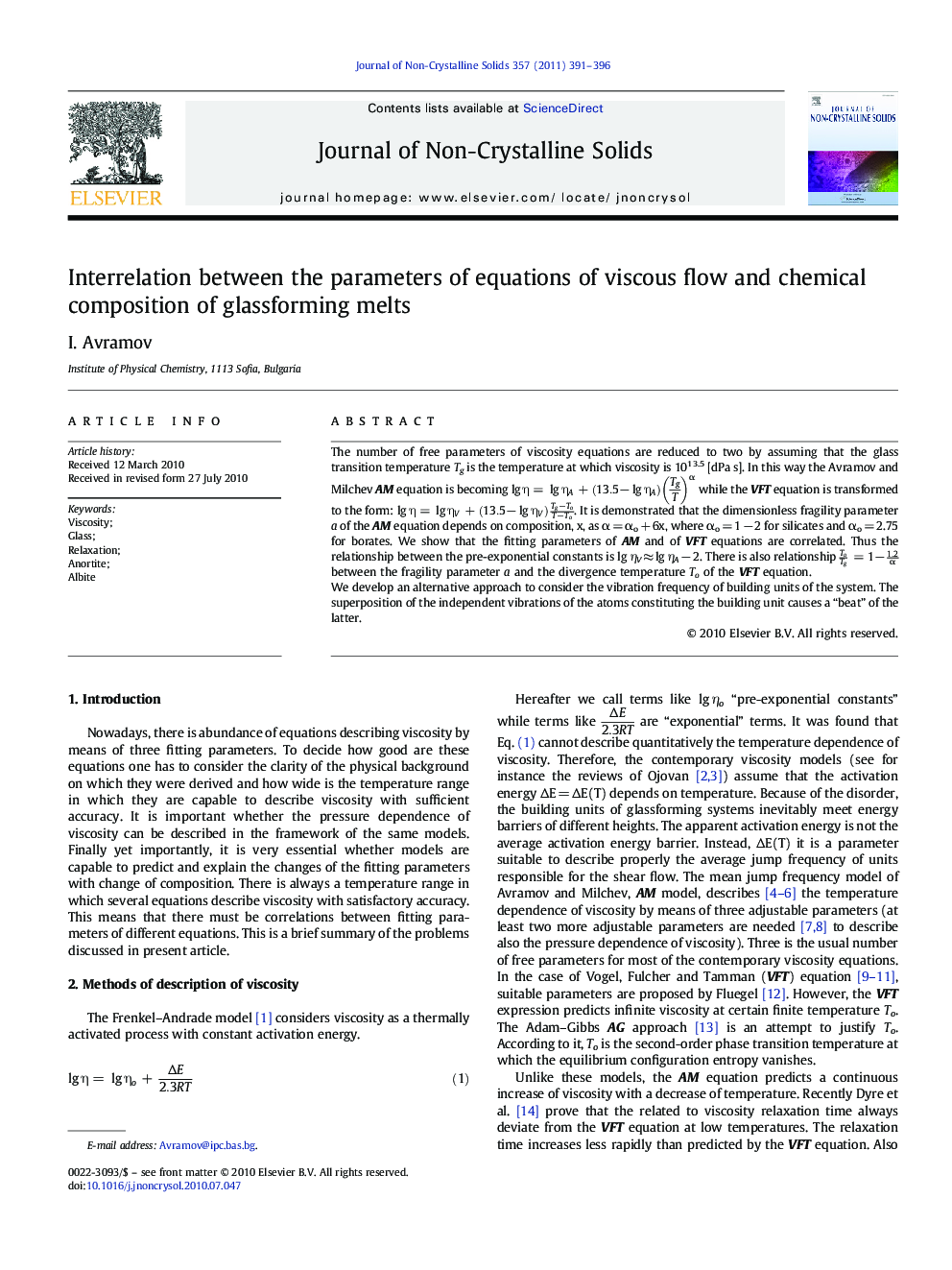 Interrelation between the parameters of equations of viscous flow and chemical composition of glassforming melts