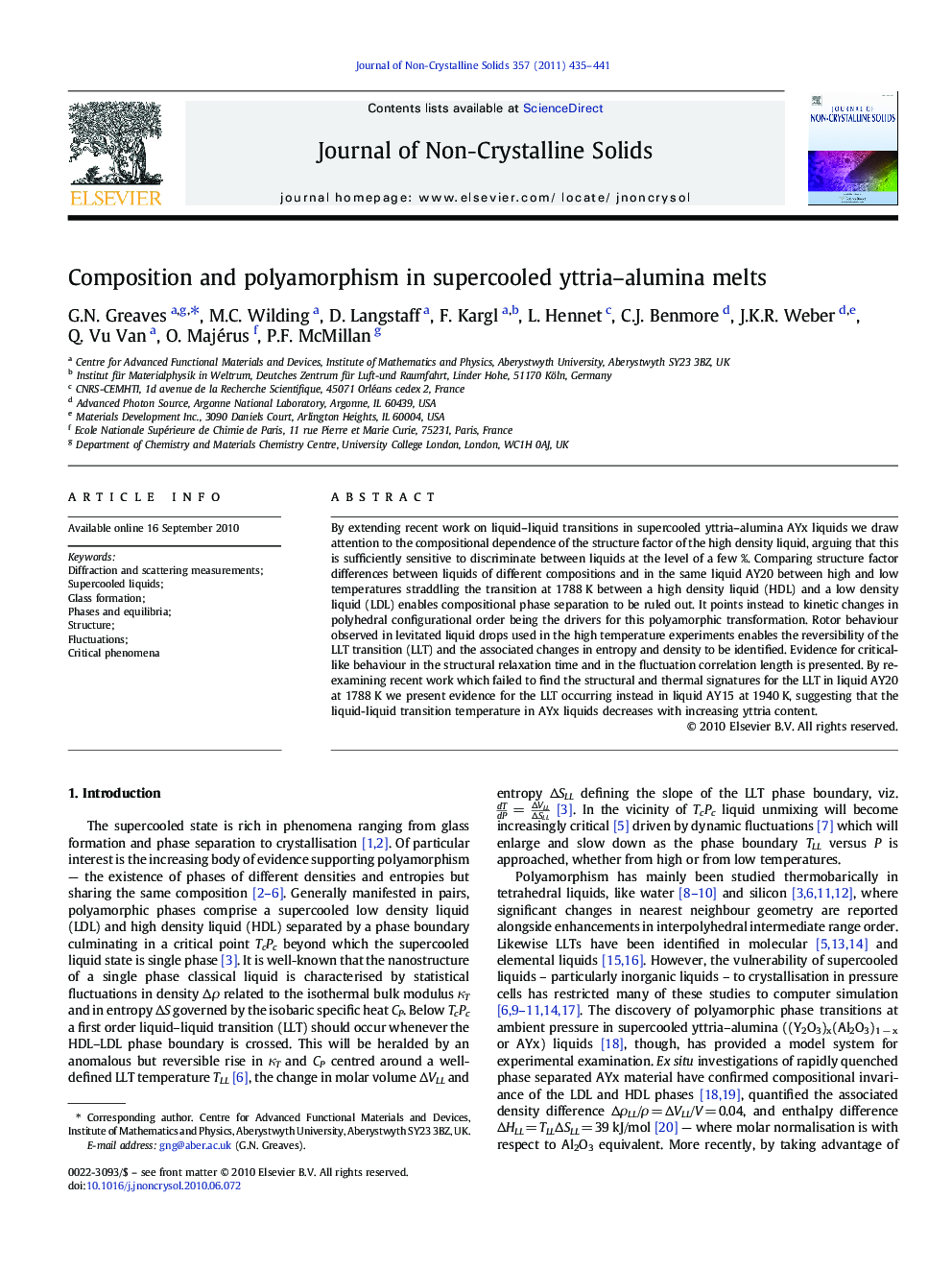 عکس صفحه اول مقاله: Composition and polyamorphism in supercooled yttria–alumina melts Composition and polyamorphism in supercooled yttria–alumina melts