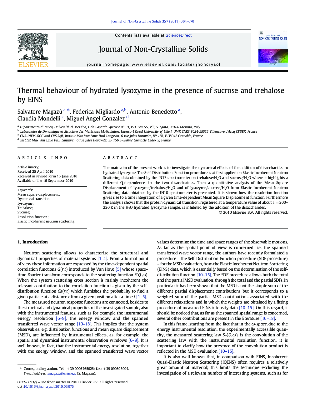 Thermal behaviour of hydrated lysozyme in the presence of sucrose and trehalose by EINS