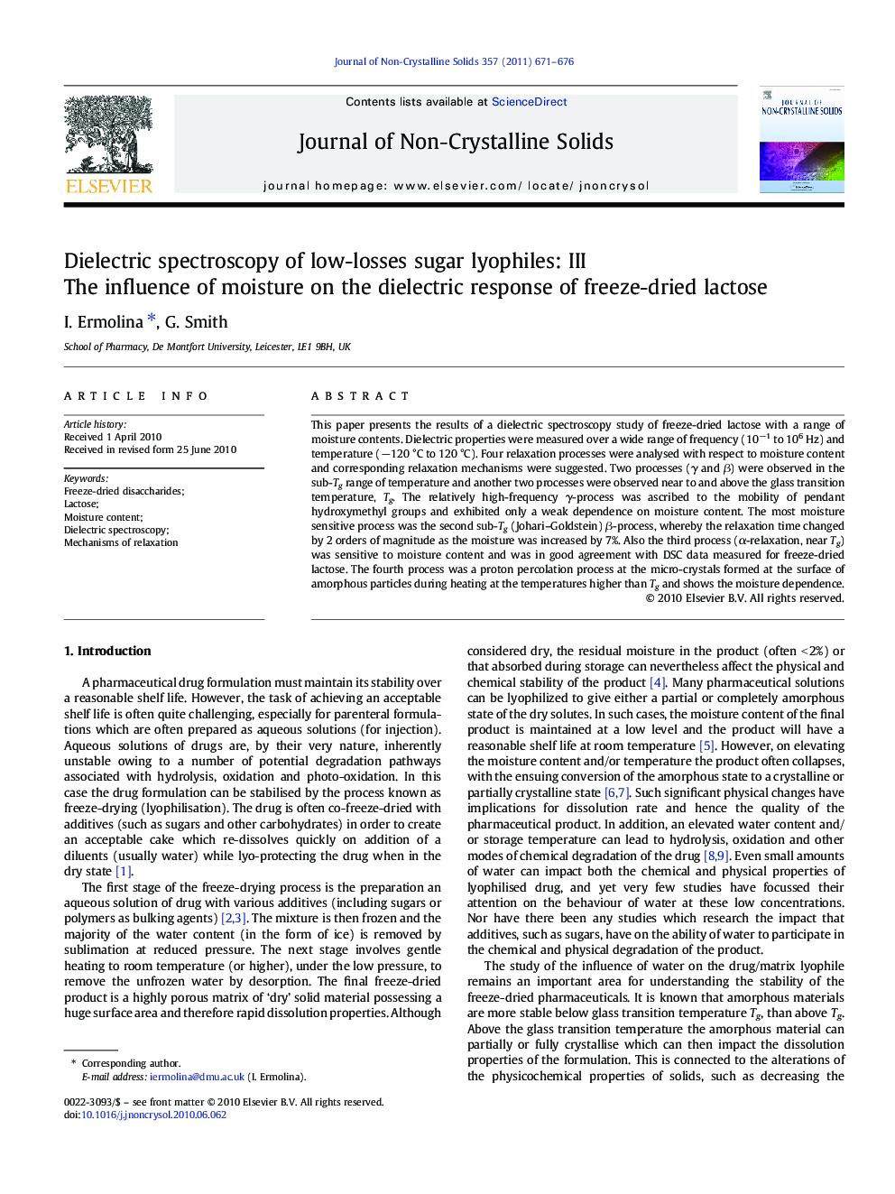 Dielectric spectroscopy of low-losses sugar lyophiles: III: The influence of moisture on the dielectric response of freeze-dried lactose