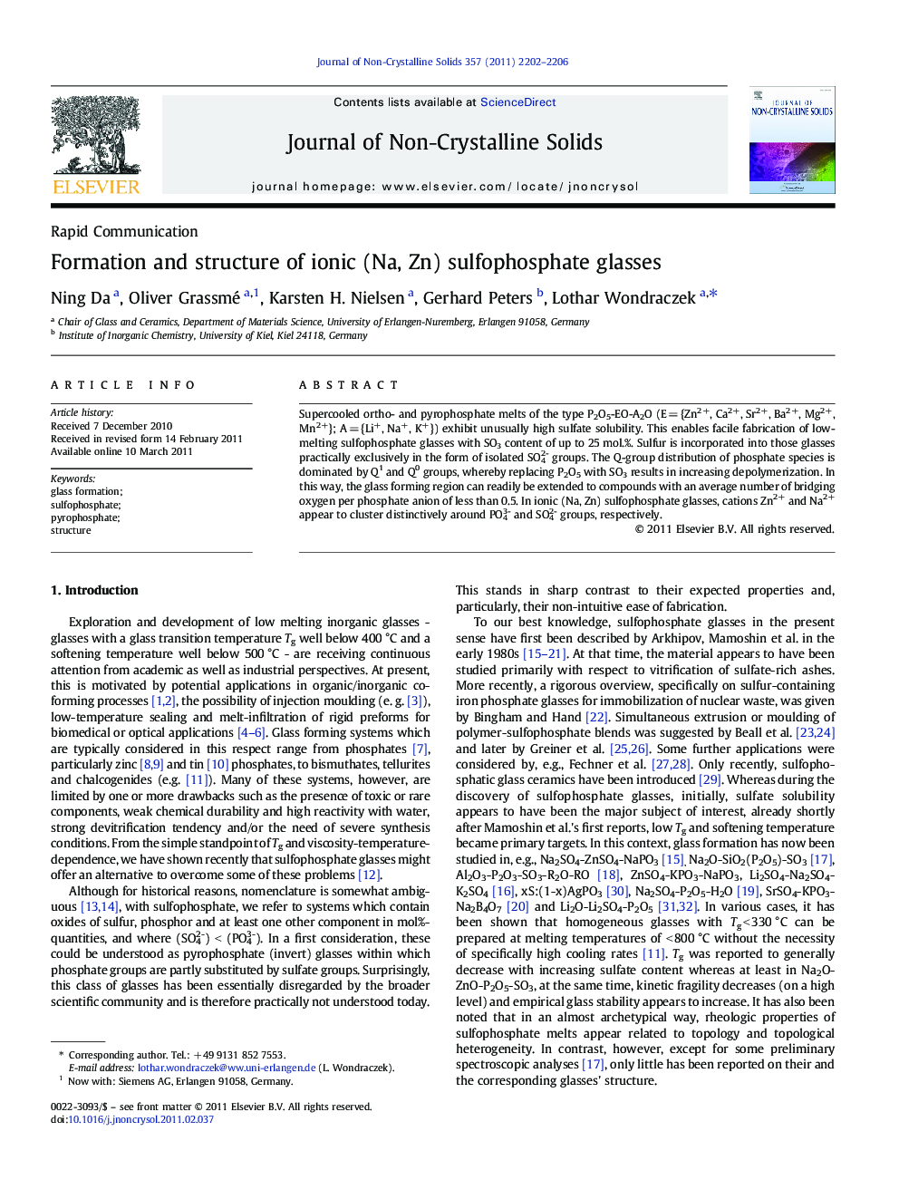 Formation and structure of ionic (Na, Zn) sulfophosphate glasses