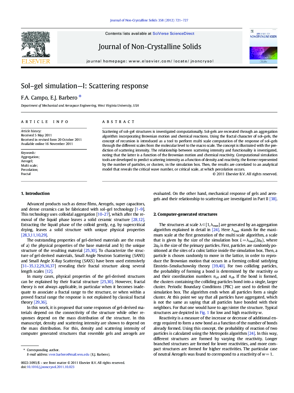 Sol-gel simulation-I: Scattering response