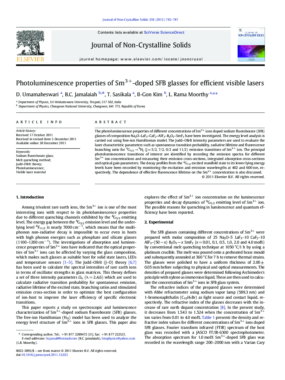 Photoluminescence properties of Sm3+-doped SFB glasses for efficient visible lasers