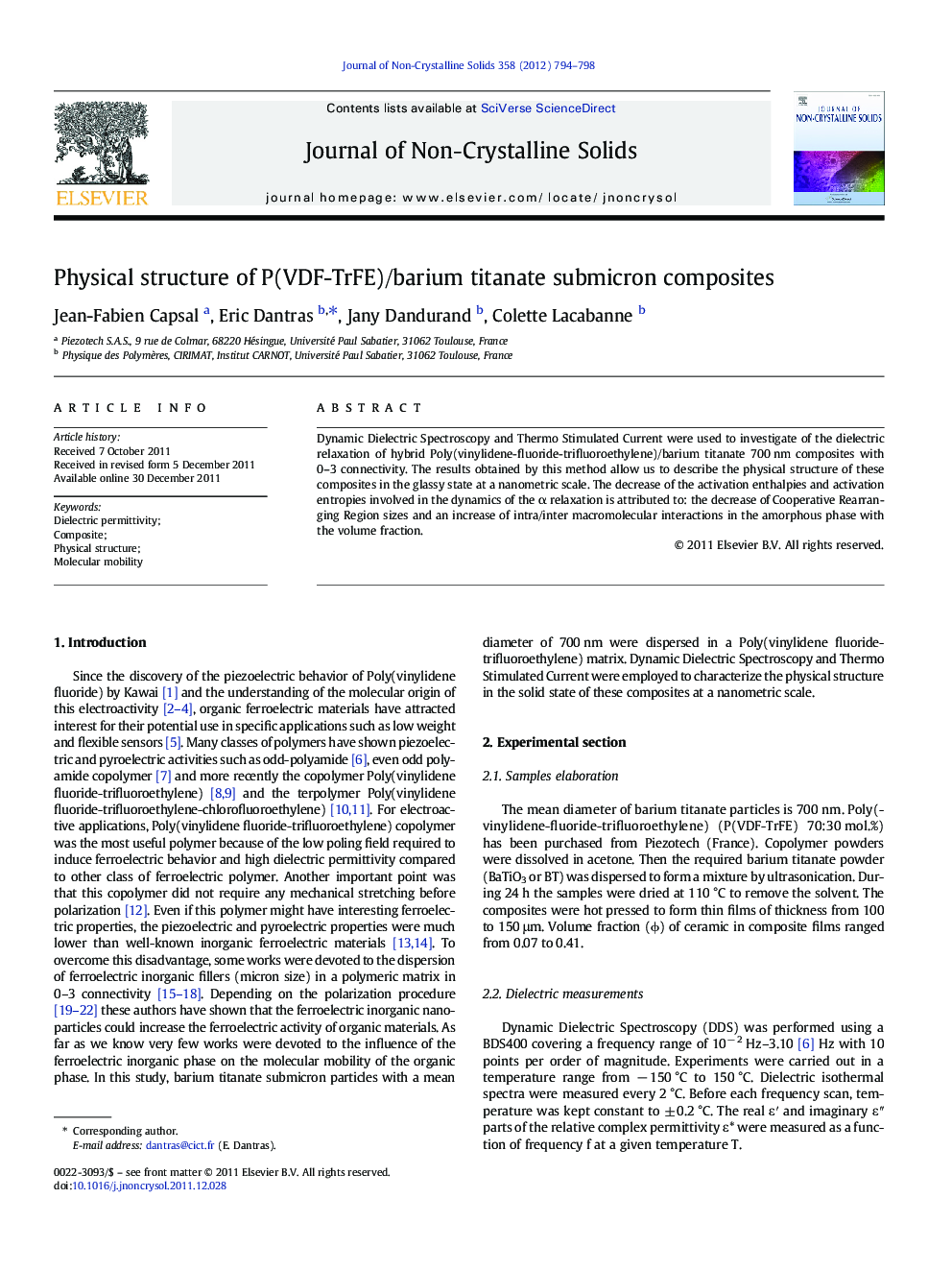 Physical structure of P(VDF-TrFE)/barium titanate submicron composites