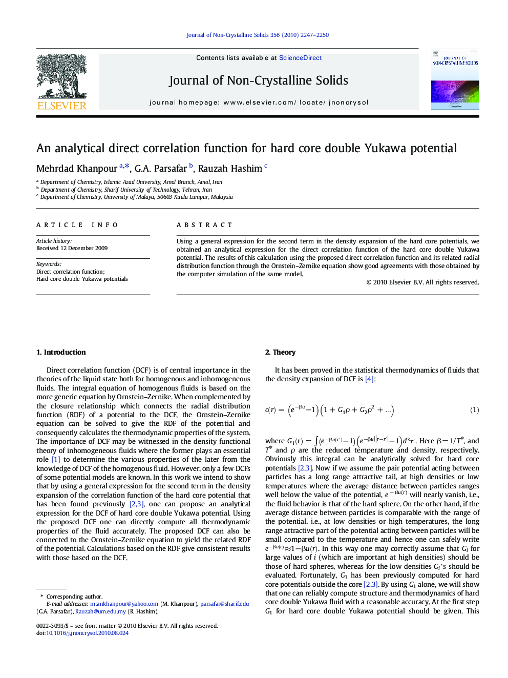 An analytical direct correlation function for hard core double Yukawa potential