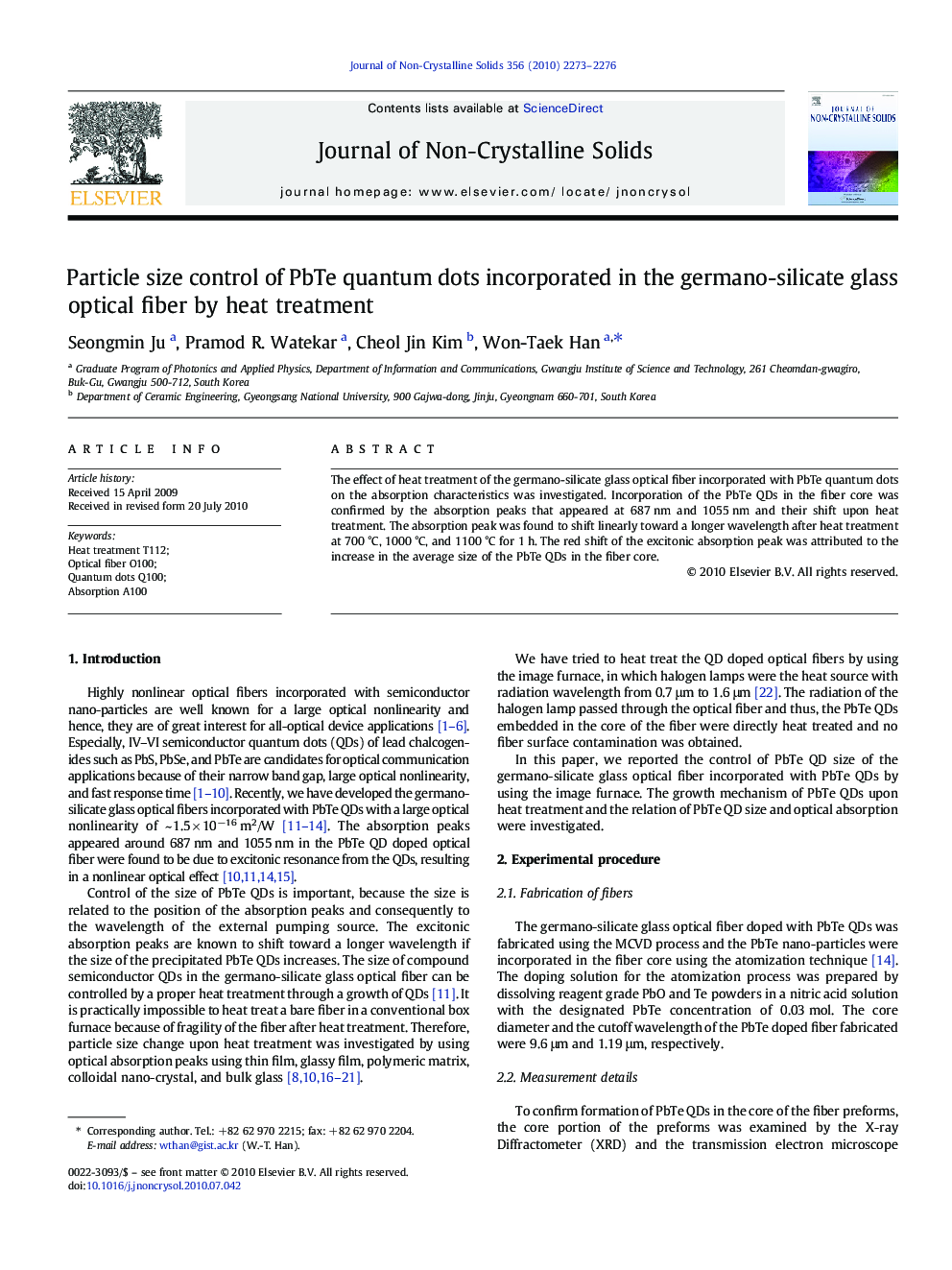 Particle size control of PbTe quantum dots incorporated in the germano-silicate glass optical fiber by heat treatment