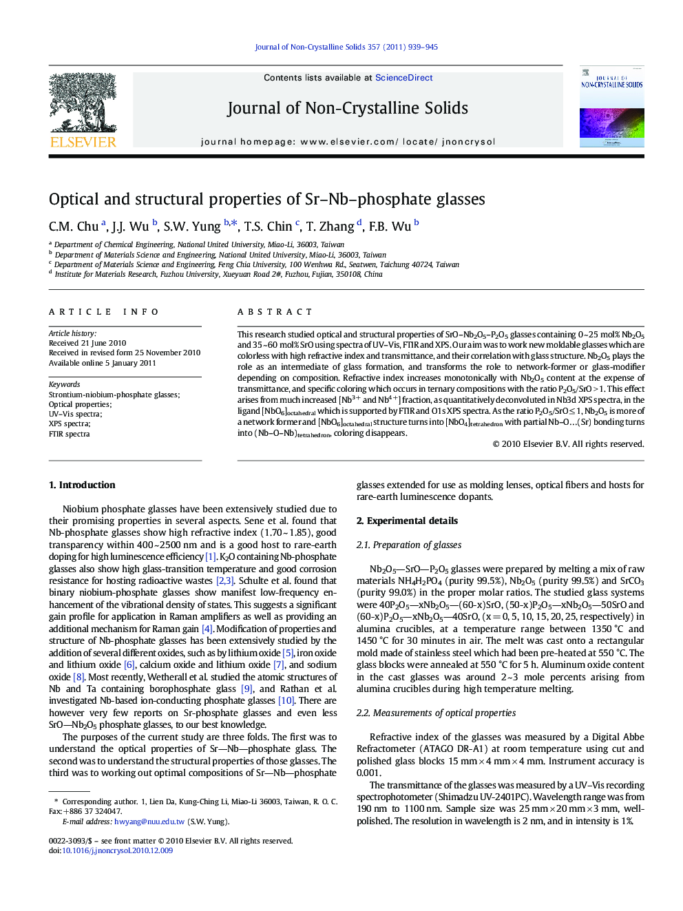 Optical and structural properties of Sr–Nb–phosphate glasses