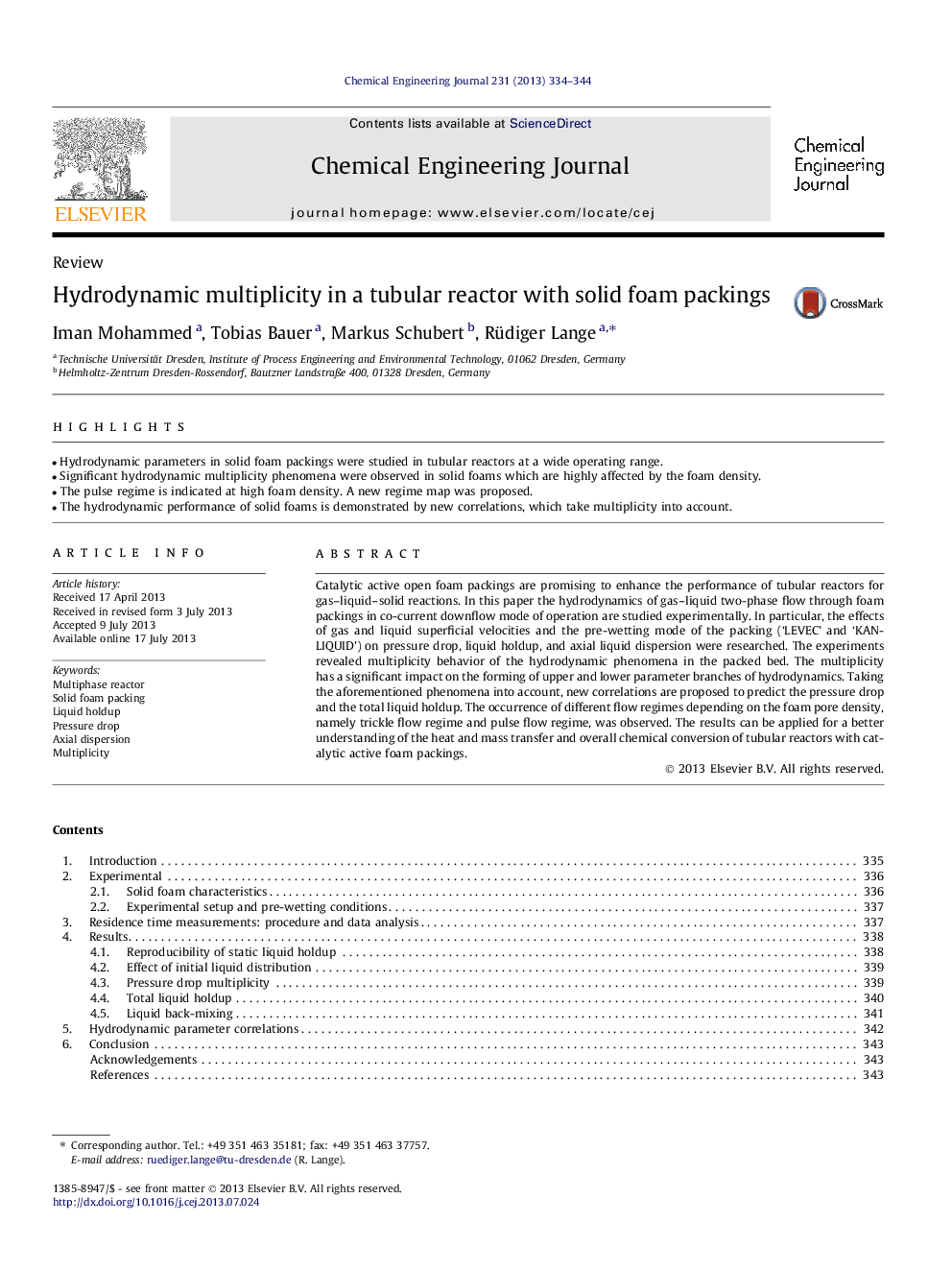 Hydrodynamic multiplicity in a tubular reactor with solid foam packings