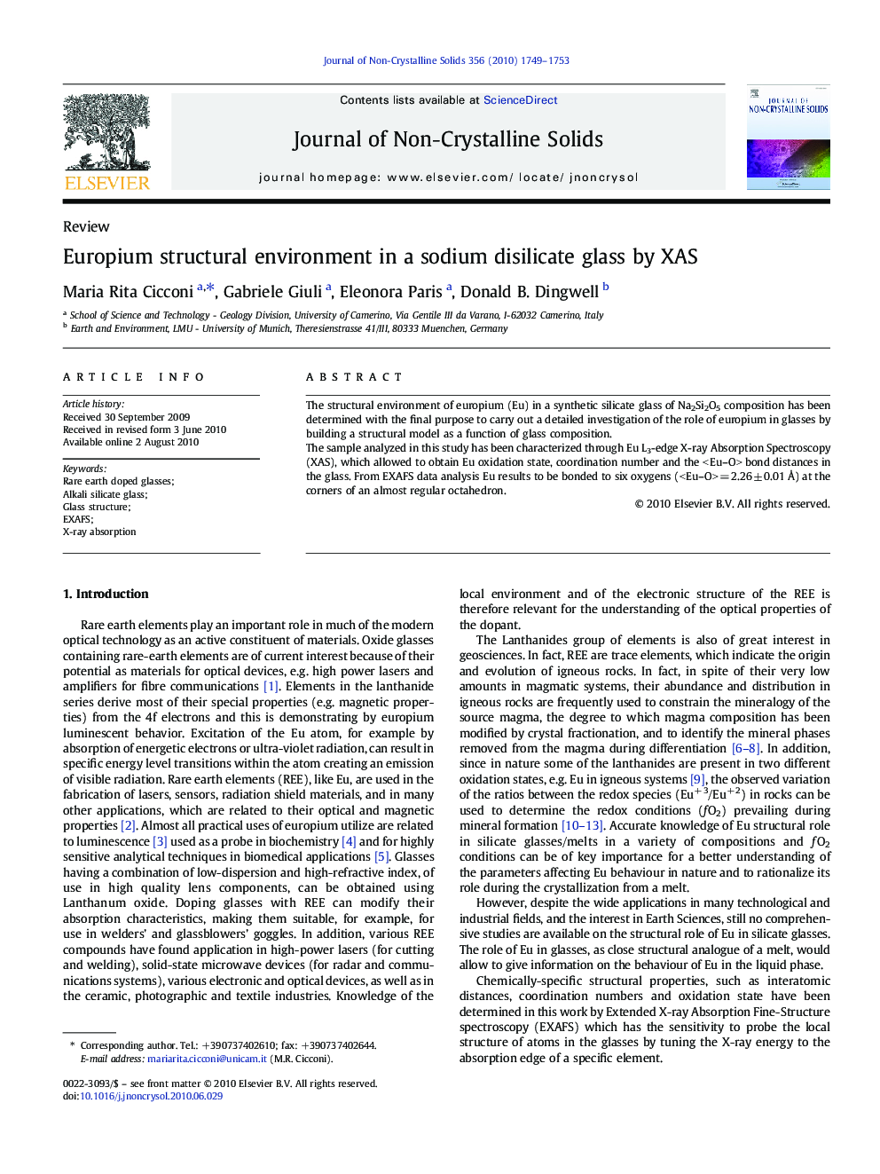 Europium structural environment in a sodium disilicate glass by XAS