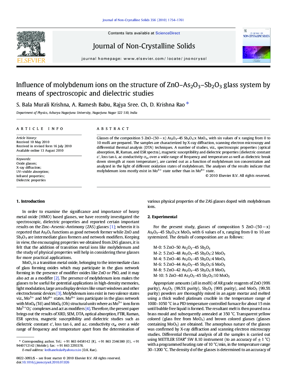 Influence of molybdenum ions on the structure of ZnO-As2O3-Sb2O3 glass system by means of spectroscopic and dielectric studies