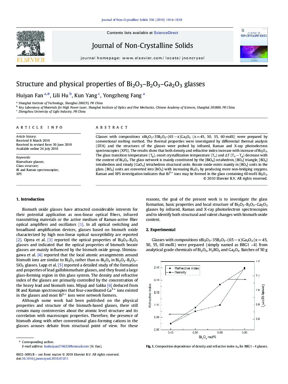 Structure and physical properties of Bi2O3–B2O3–Ga2O3 glasses