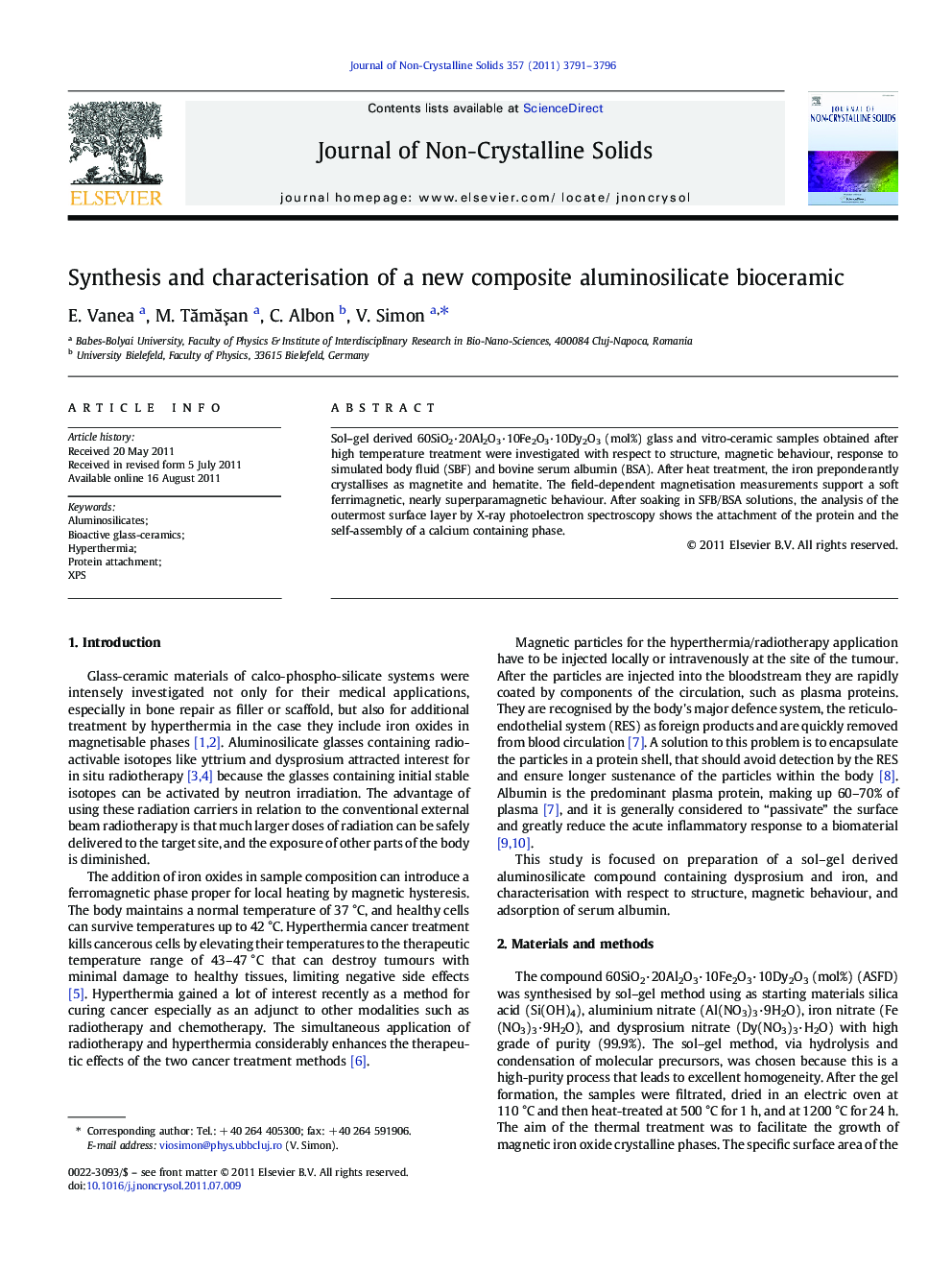 Synthesis and characterisation of a new composite aluminosilicate bioceramic