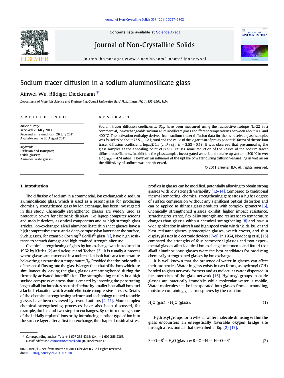 Sodium tracer diffusion in a sodium aluminosilicate glass