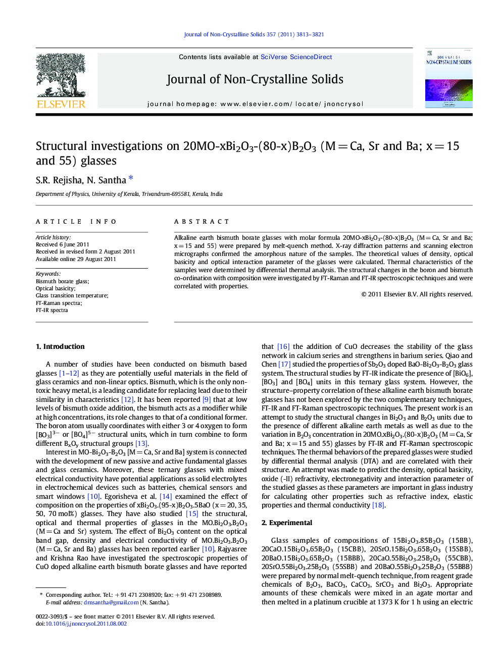 Structural investigations on 20MO-xBi2O3-(80-x)B2O3 (M = Ca, Sr and Ba; x = 15 and 55) glasses