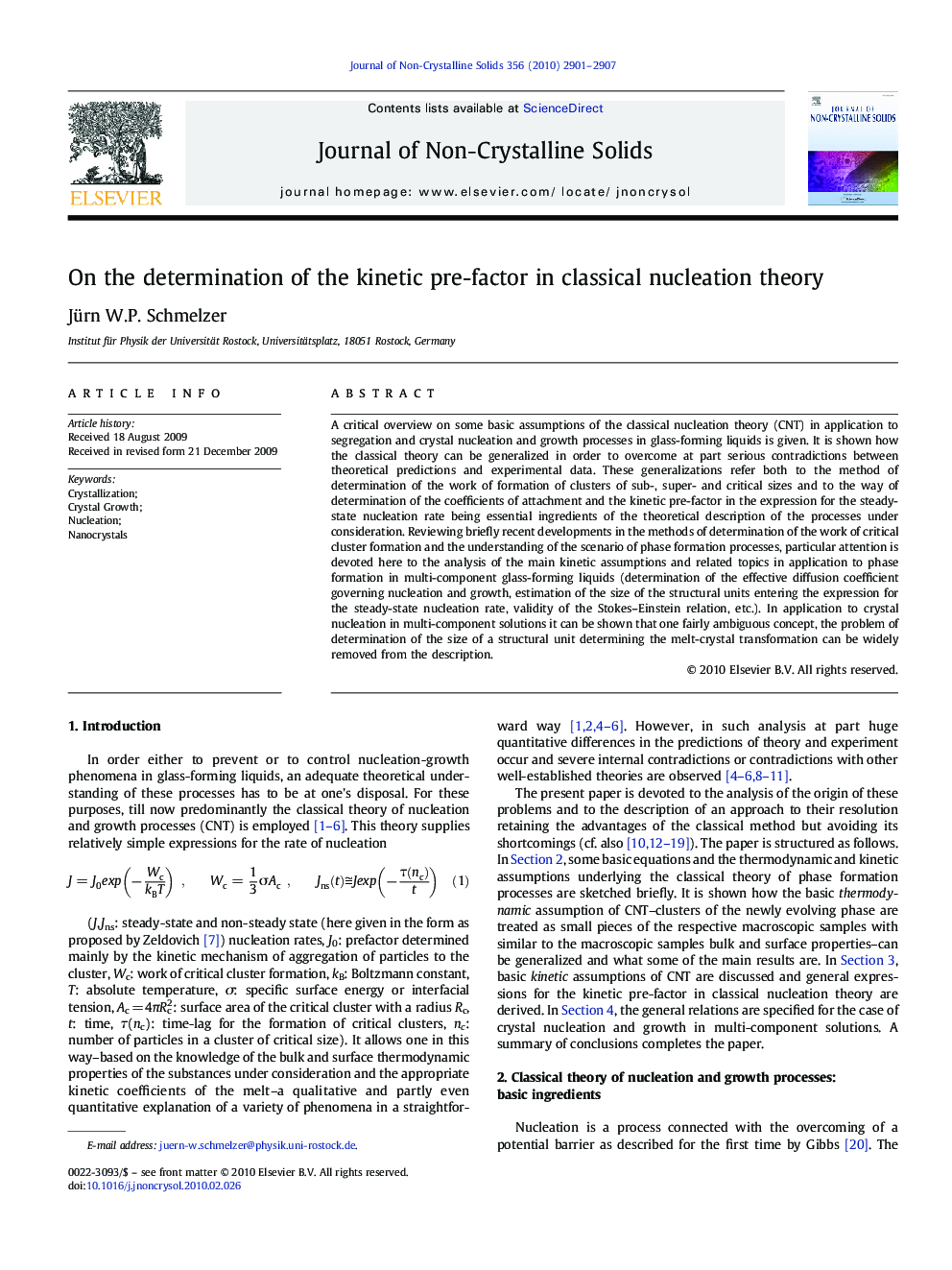 On the determination of the kinetic pre-factor in classical nucleation theory