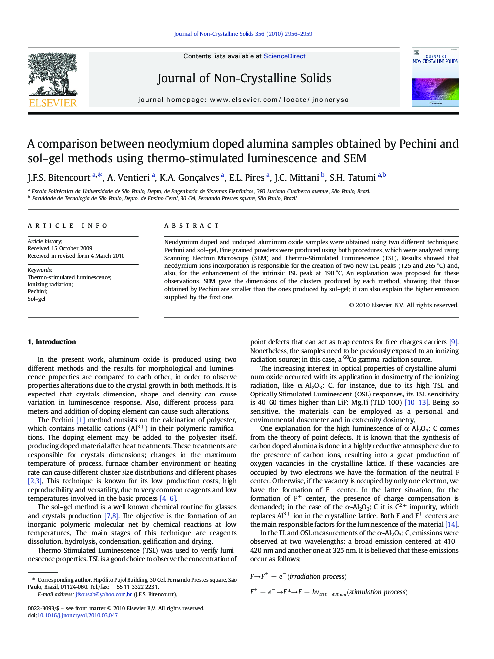 A comparison between neodymium doped alumina samples obtained by Pechini and sol–gel methods using thermo-stimulated luminescence and SEM