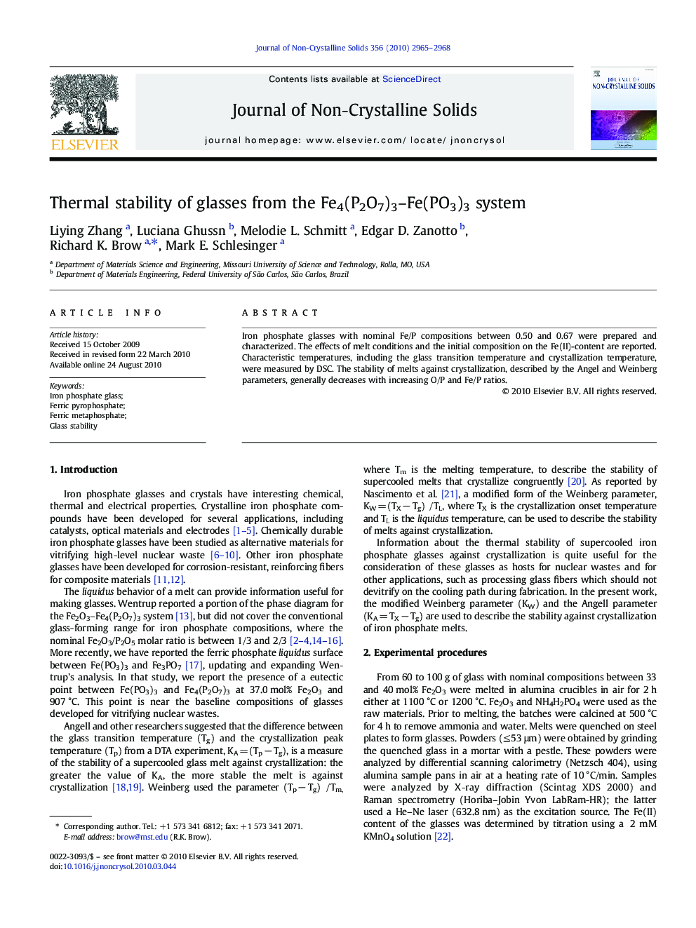 Thermal stability of glasses from the Fe4(P2O7)3–Fe(PO3)3 system