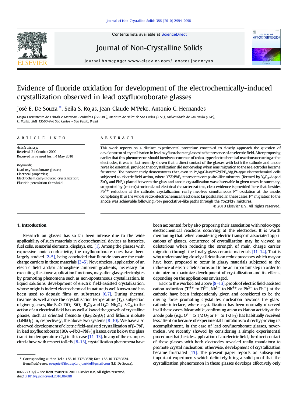 Evidence of fluoride oxidation for development of the electrochemically-induced crystallization observed in lead oxyfluoroborate glasses