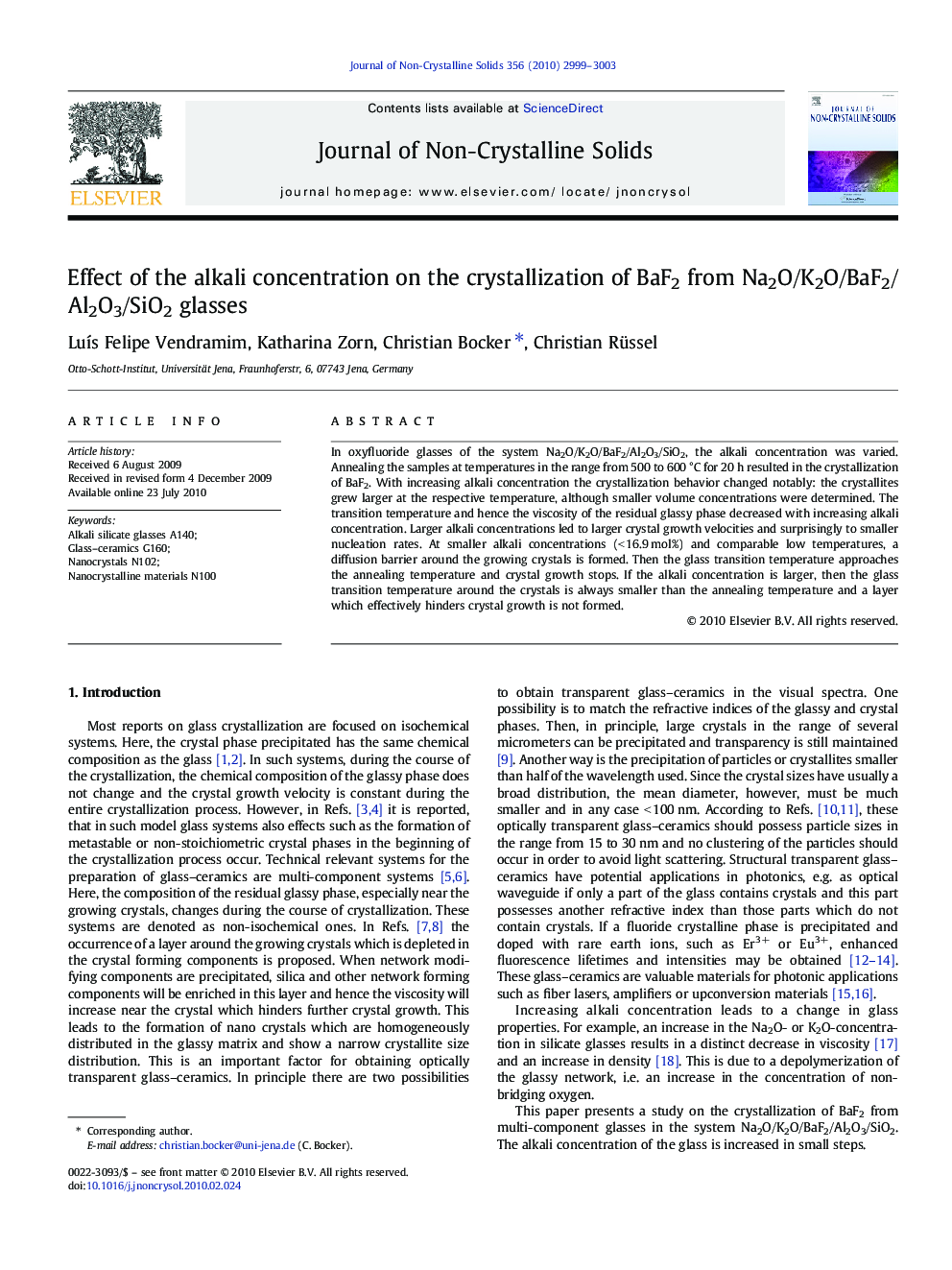 Effect of the alkali concentration on the crystallization of BaF2 from Na2O/K2O/BaF2/Al2O3/SiO2 glasses
