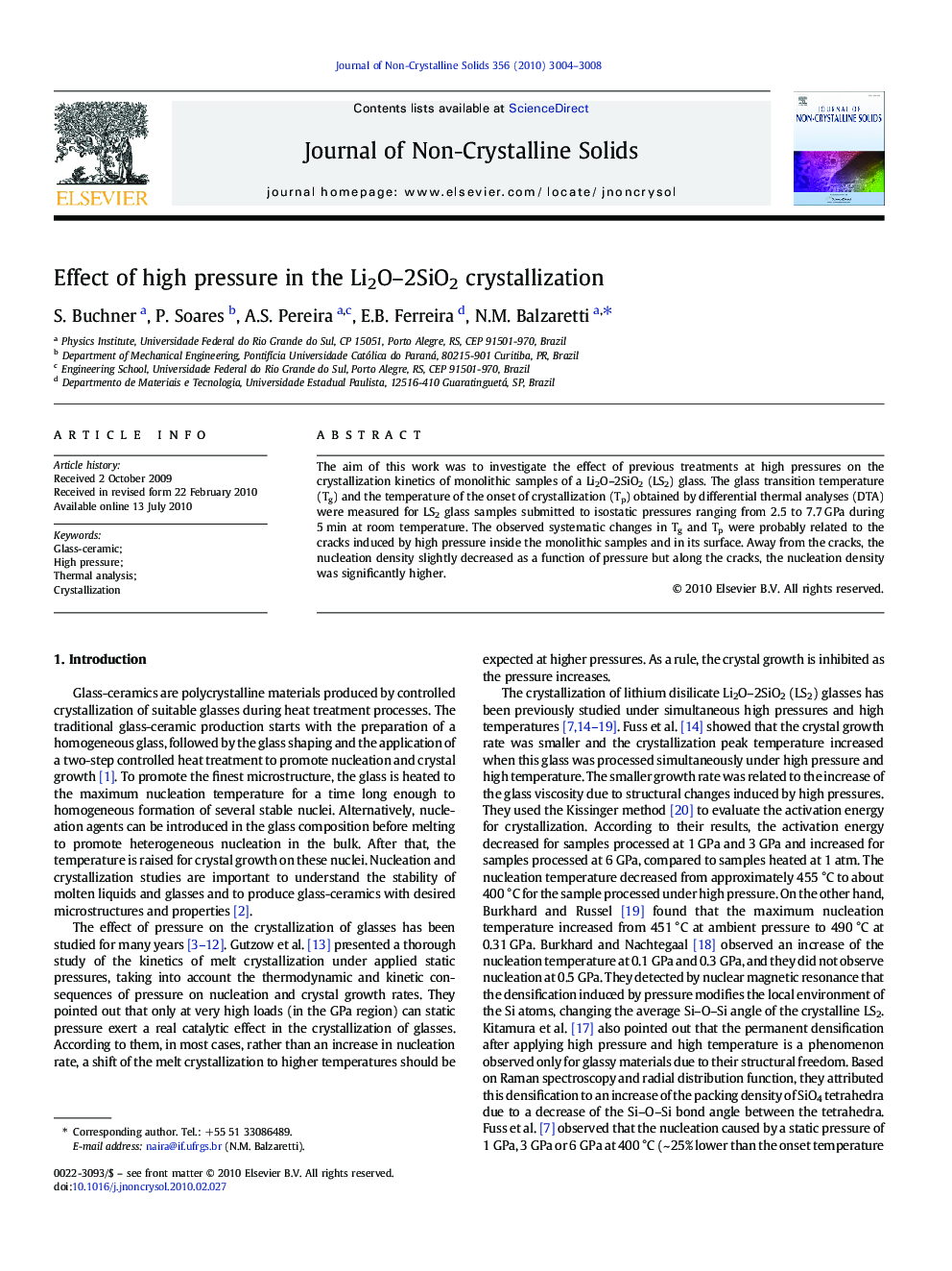 Effect of high pressure in the Li2O–2SiO2 crystallization