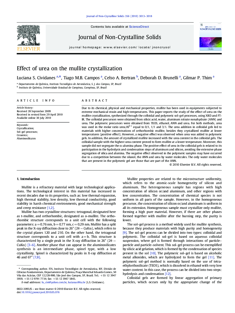 Effect of urea on the mullite crystallization