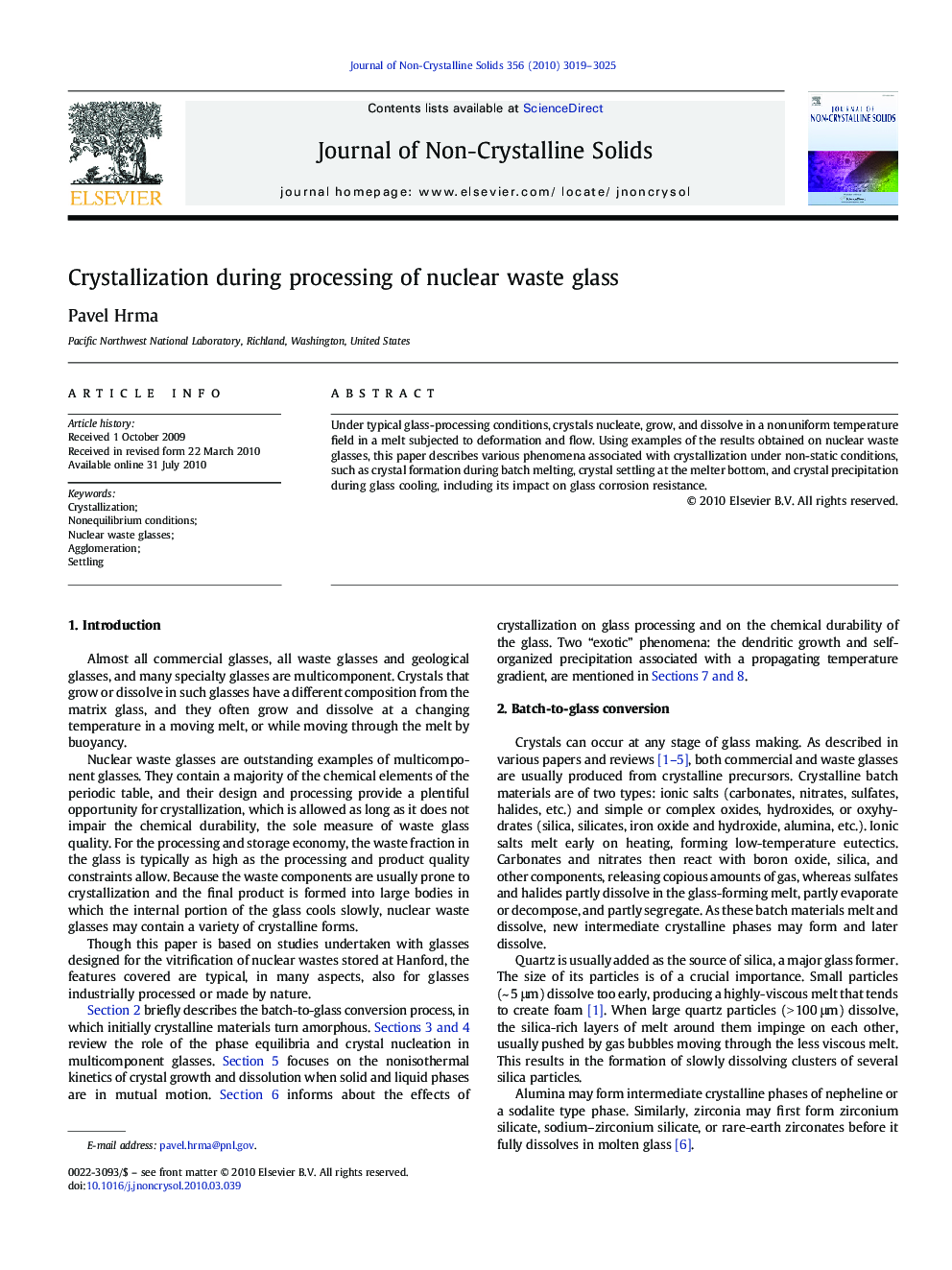 Crystallization during processing of nuclear waste glass