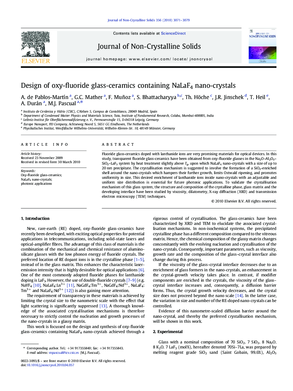 عکس صفحه اول مقاله: Design of oxy-fluoride glass-ceramics containing NaLaF4 nano-crystals Design of oxy-fluoride glass-ceramics containing NaLaF4 nano-crystals