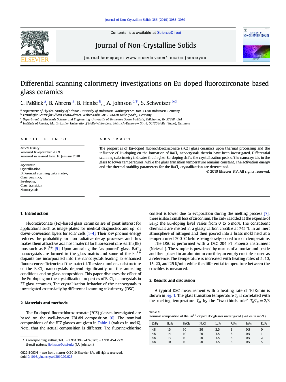 Differential scanning calorimetry investigations on Eu-doped fluorozirconate-based glass ceramics