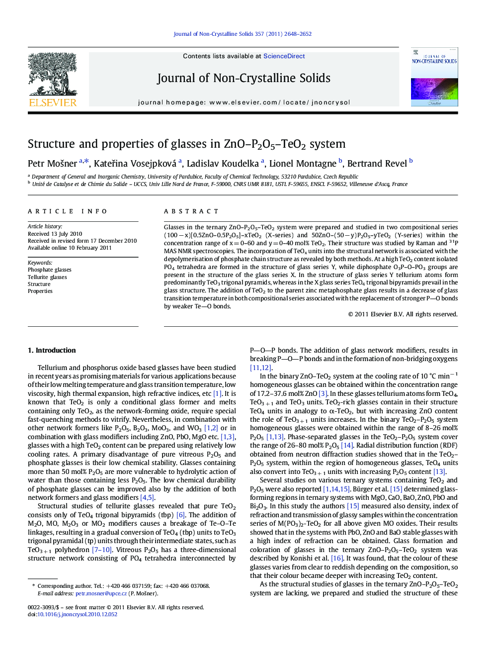 Structure and properties of glasses in ZnO–P2O5–TeO2 system