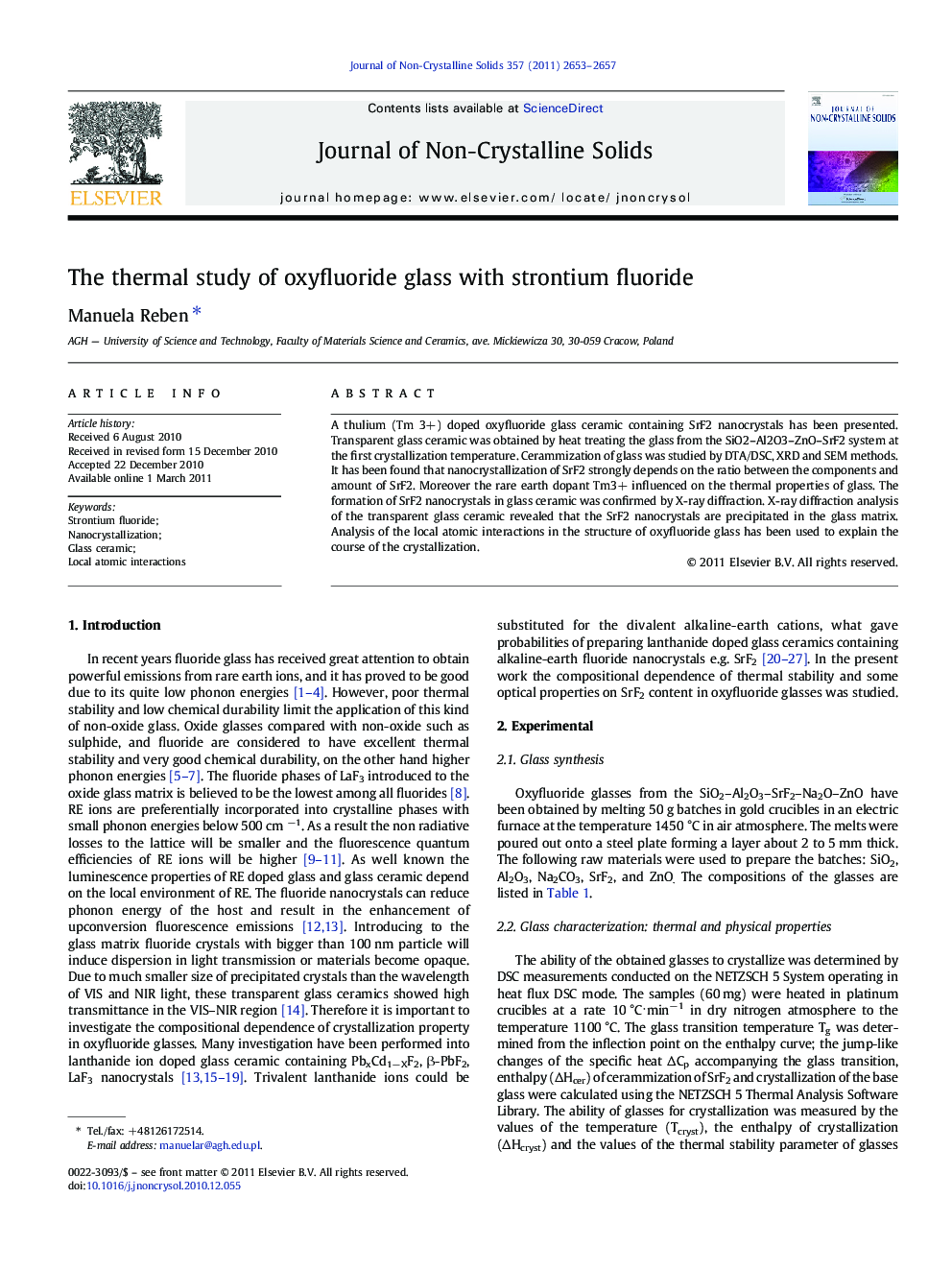 The thermal study of oxyfluoride glass with strontium fluoride